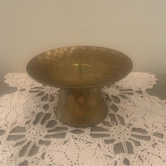 VTG Brass Hammered Pillar Candle Holder - Picture 4 of 5